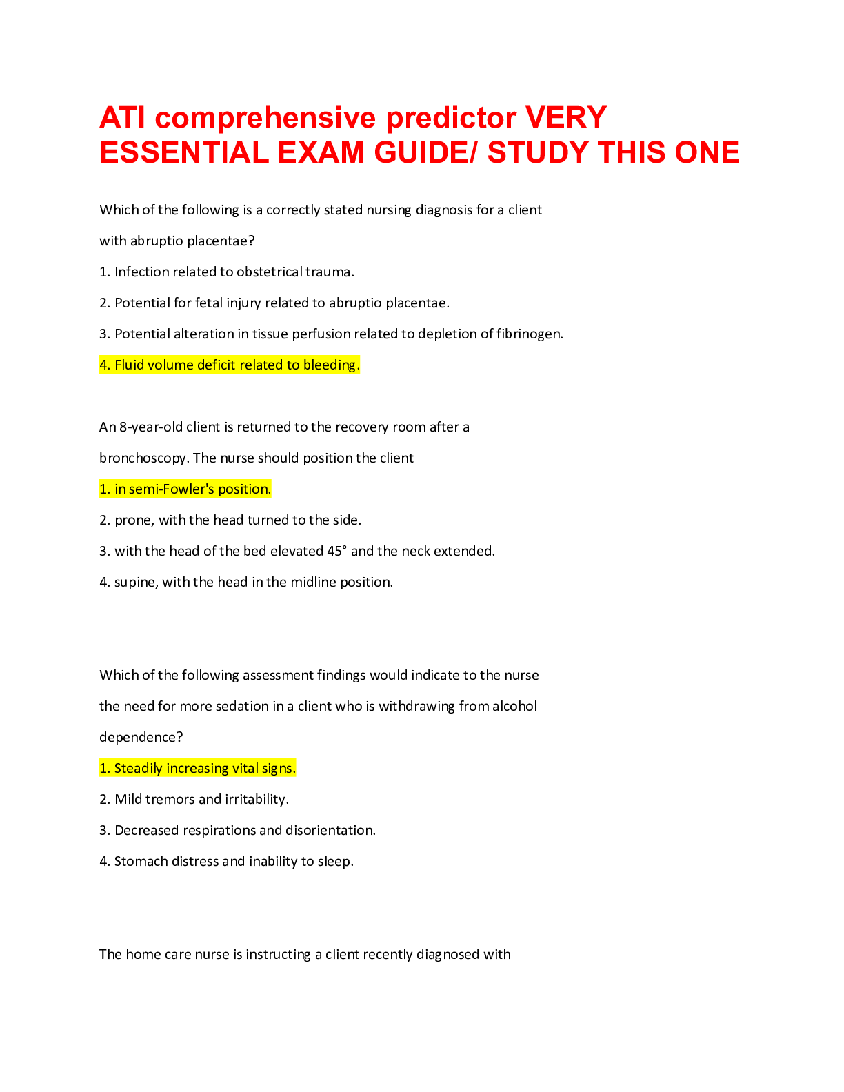 Preview image for ATI comprehensive predictor VERY ESSENTIAL EXAM GUIDE/ STUDY THIS ONE GRADED A